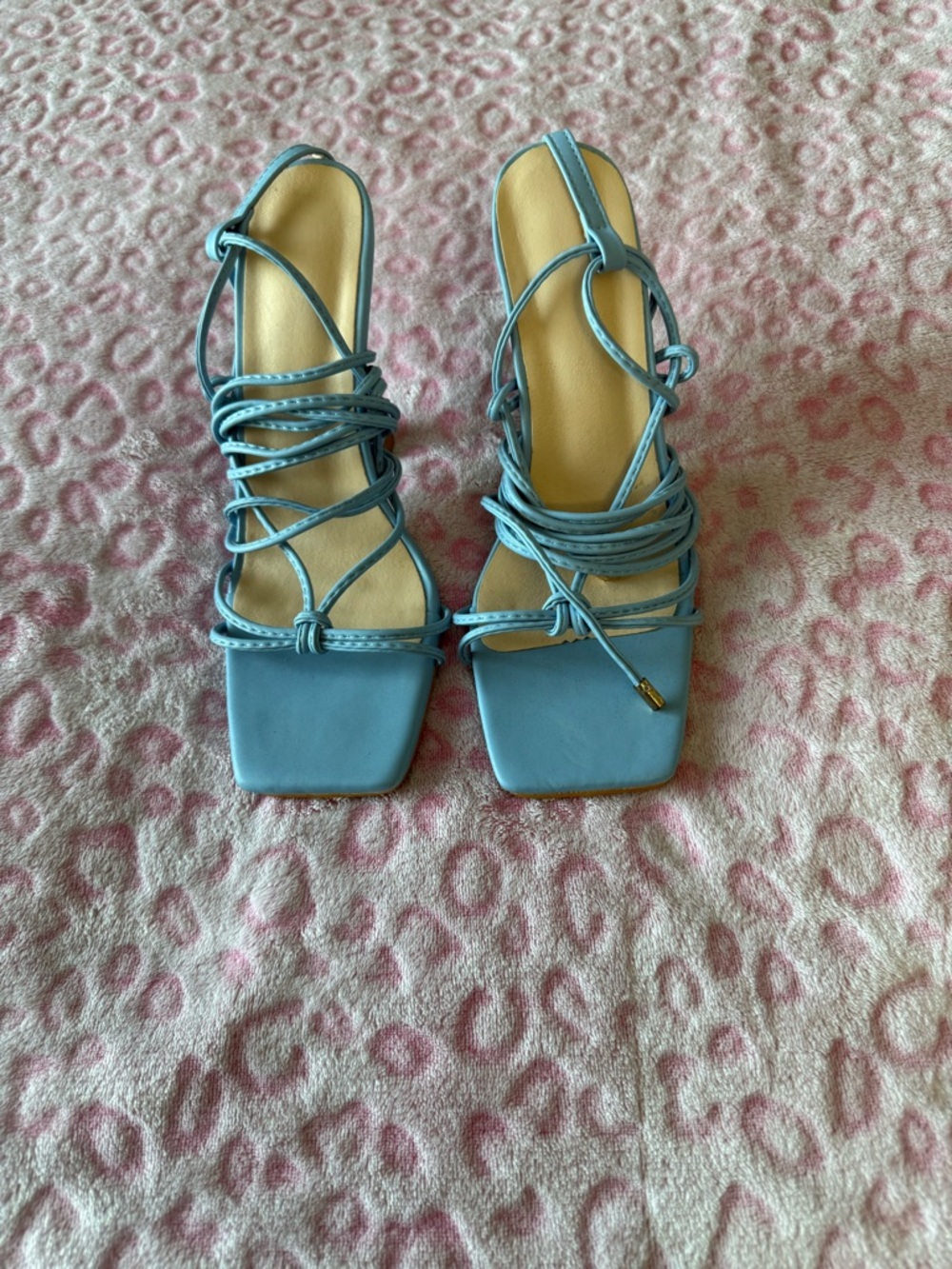 SHEIN Sky Blue Strappy Square-Toe Heeled Sandals